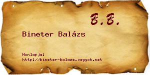 Bineter Balázs névjegykártya